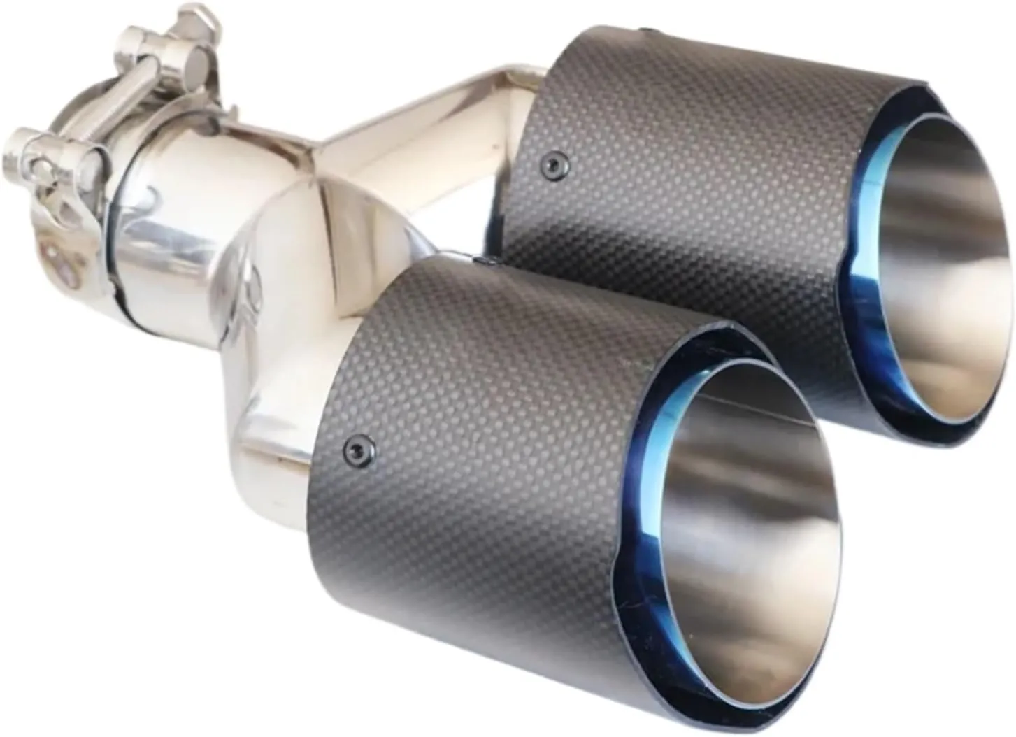 1 Pair Compatible For Akrapovic Dual Tip Carbon Fiber Exhaust Tip 304 Stainless Steel Double End Tip(IN 60MM OUT 101MM)