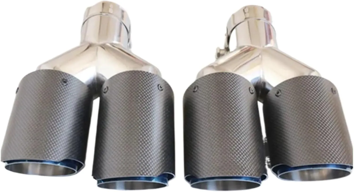 1 Pair Compatible For Akrapovic Dual Tip Carbon Fiber Exhaust Tip 304 Stainless Steel Double End Tip(IN 60MM OUT 101MM)