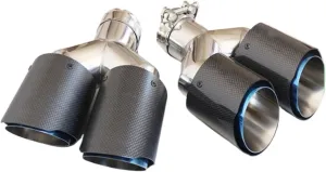 1 Pair Compatible For Akrapovic Dual Tip Carbon Fiber Exhaust Tip 304 Stainless Steel Double End Tip(IN 60MM OUT 101MM)