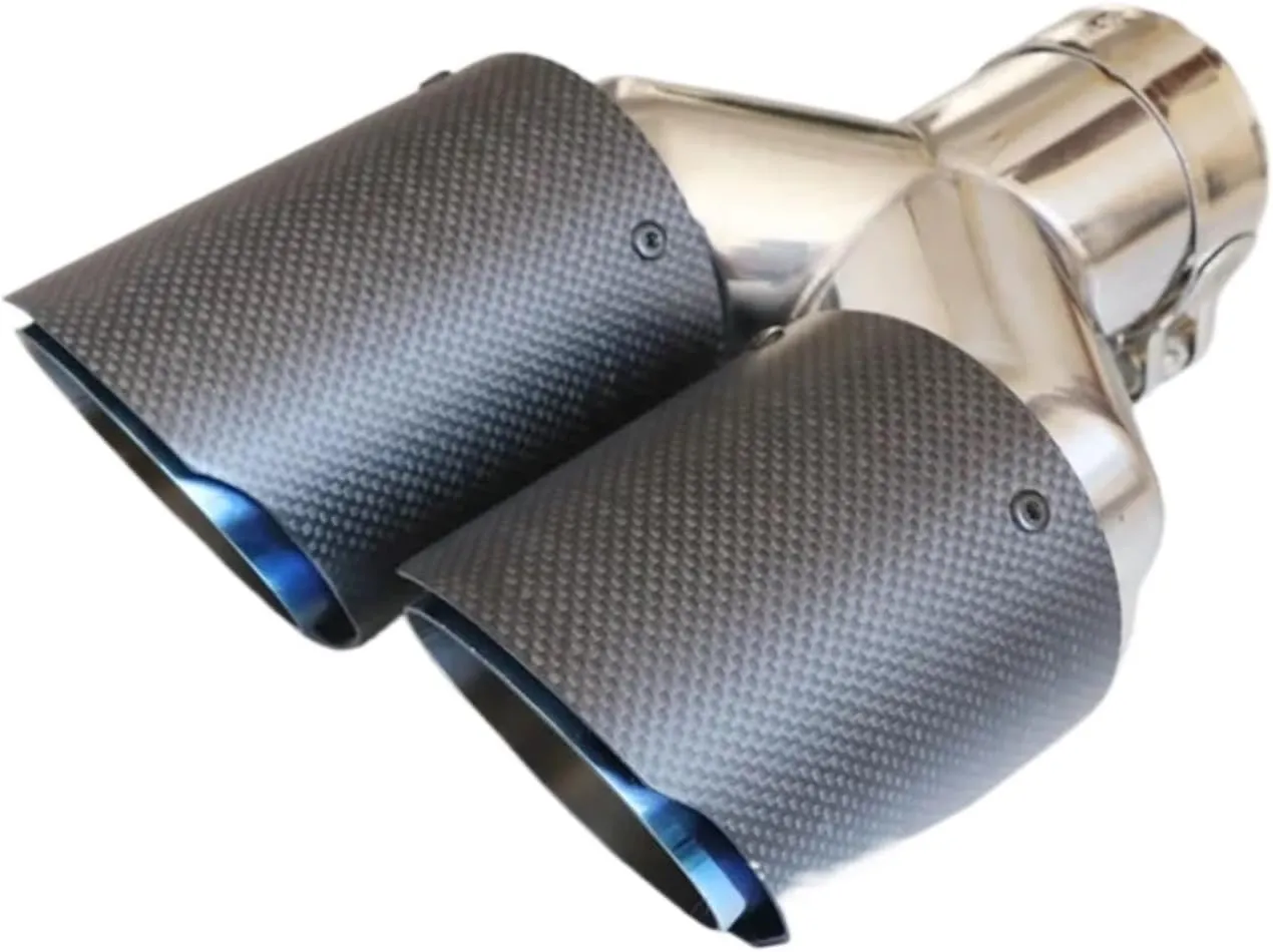 1 Pair Compatible For Akrapovic Dual Tip Carbon Fiber Exhaust Tip 304 Stainless Steel Double End Tip(IN 60MM OUT 101MM)
