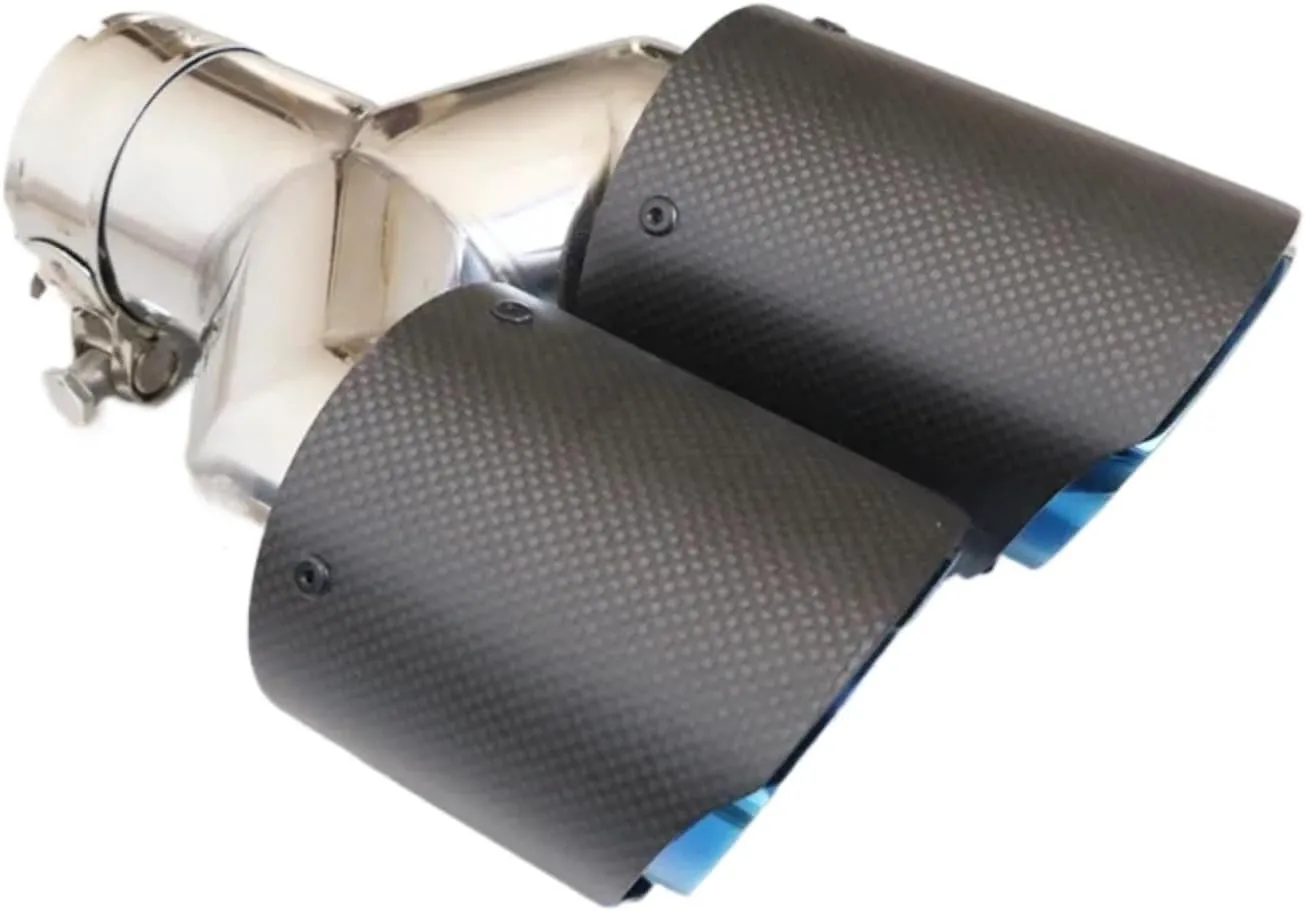 1 Pair Compatible For Akrapovic Dual Tip Carbon Fiber Exhaust Tip 304 Stainless Steel Double End Tip(IN 60MM OUT 101MM)