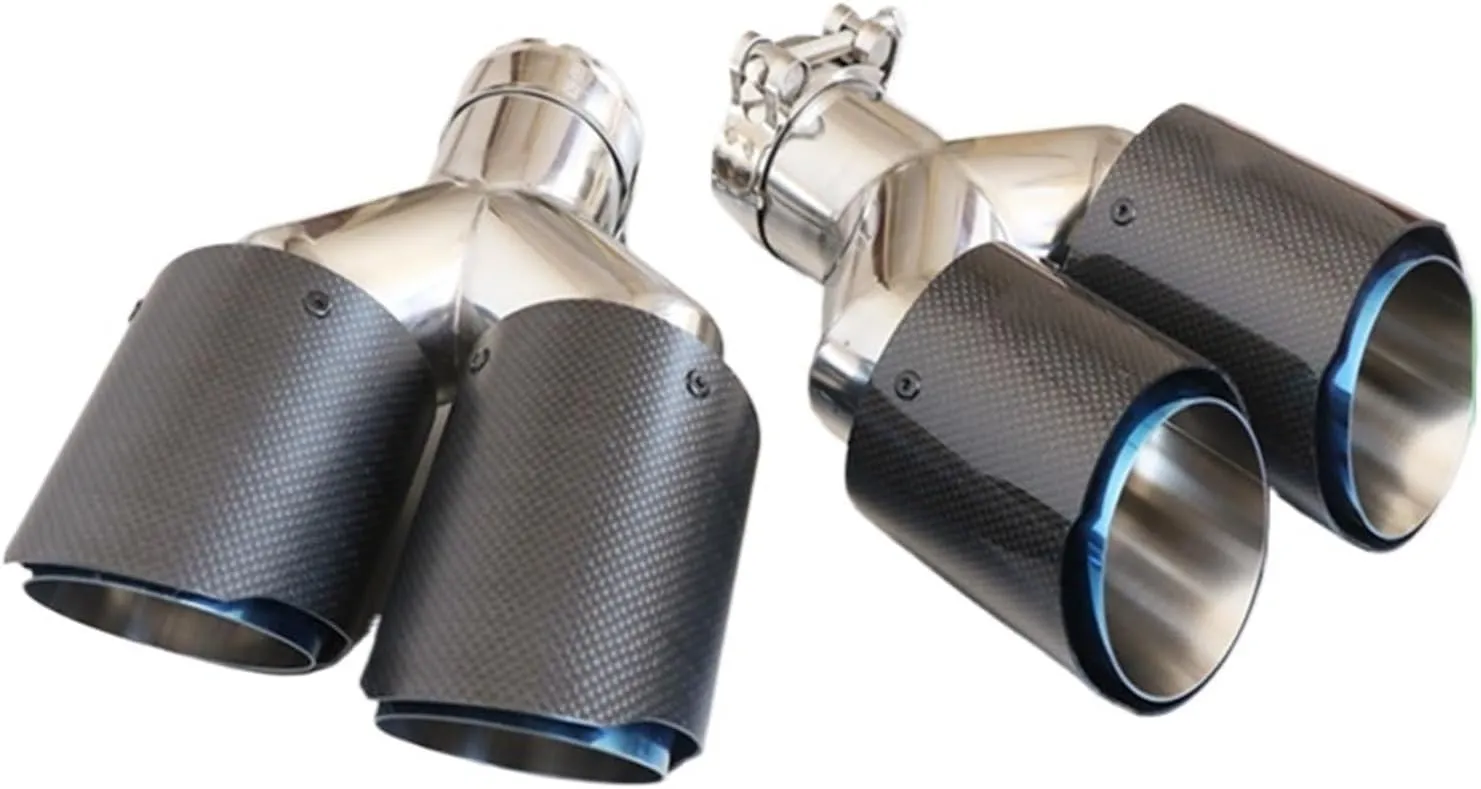 1 Pair Compatible For Akrapovic Dual Tip Carbon Fiber Exhaust Tip 304 Stainless Steel Double End Tip(IN 60MM OUT 101MM)