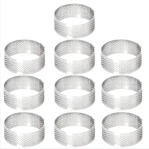 10 Pcs 1.98 Inch 304 Stainless Steel Tart Ring, Heat-Resistant Perforated Cake Mousse Ring, Round Ring Baking Small Fruit Tarte Crust Tools 5cm