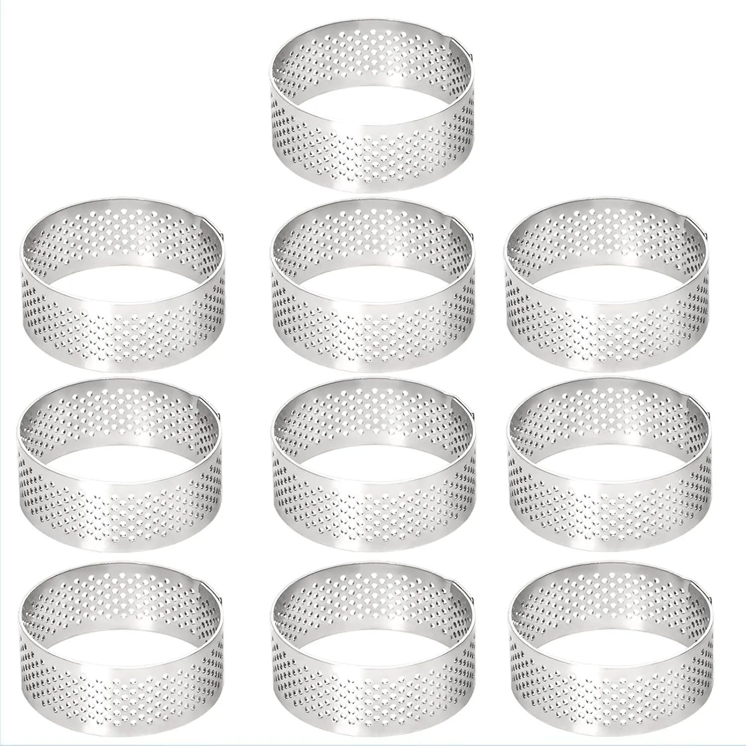 10 Pcs 1.98 Inch 304 Stainless Steel Tart Ring, Heat-Resistant Perforated Cake Mousse Ring, Round Ring Baking Small Fruit Tarte Crust Tools 5cm