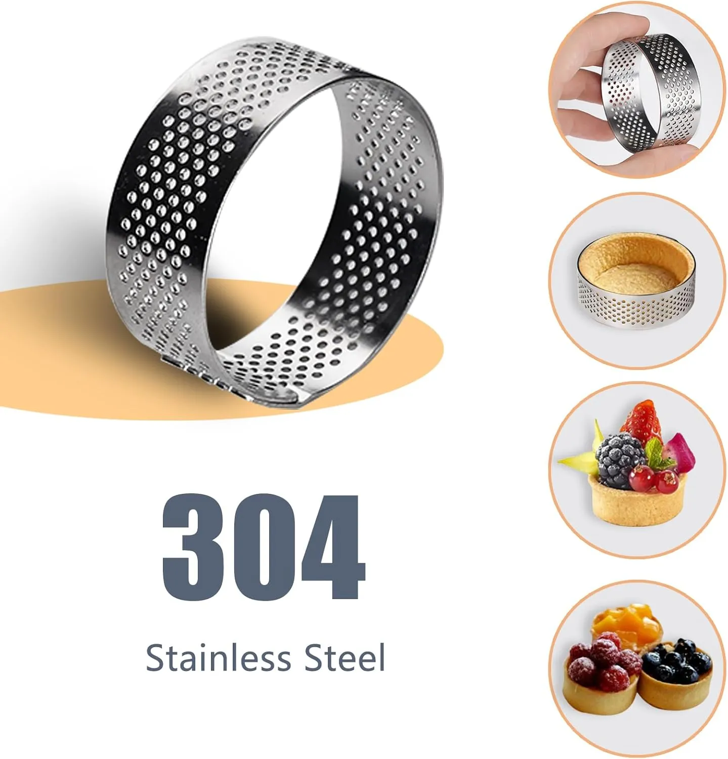10 Pcs 1.98 Inch 304 Stainless Steel Tart Ring, Heat-Resistant Perforated Cake Mousse Ring, Round Ring Baking Small Fruit Tarte Crust Tools 5cm