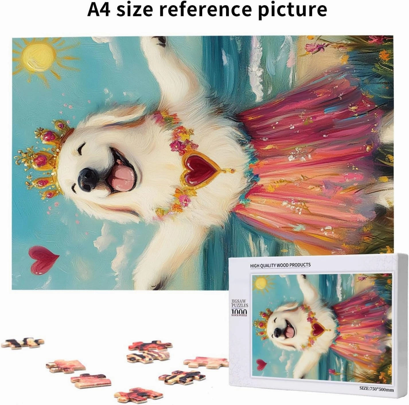 1000 Pieces of Adult Wooden Puzzle - The Cheerful Little Dog and The Heart on The Sunny Grassland,an Ideal Choice for Exercising brainpower and Hands-on Ability，Thoughts soar