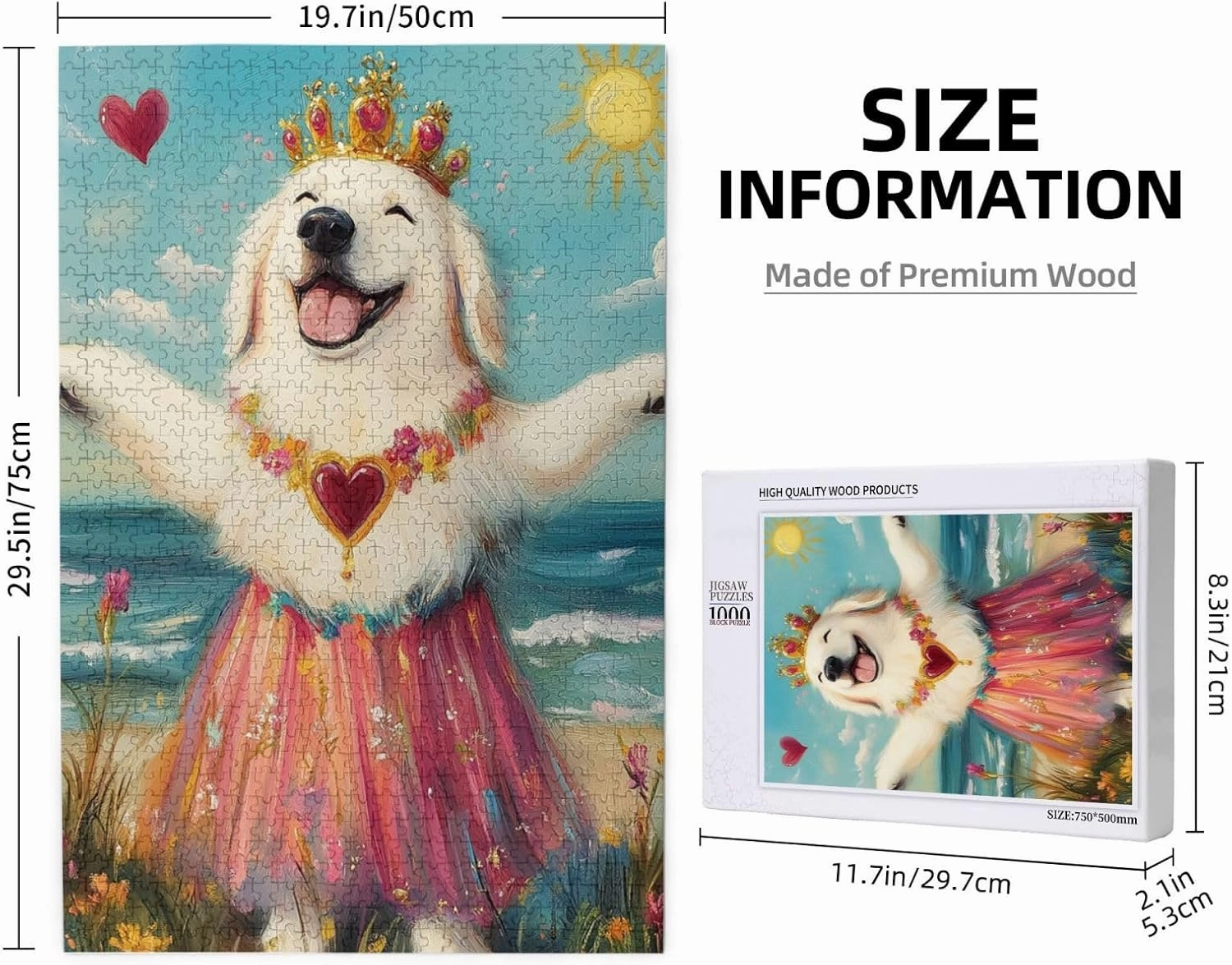 1000 Pieces of Adult Wooden Puzzle - The Cheerful Little Dog and The Heart on The Sunny Grassland,an Ideal Choice for Exercising brainpower and Hands-on Ability，Thoughts soar