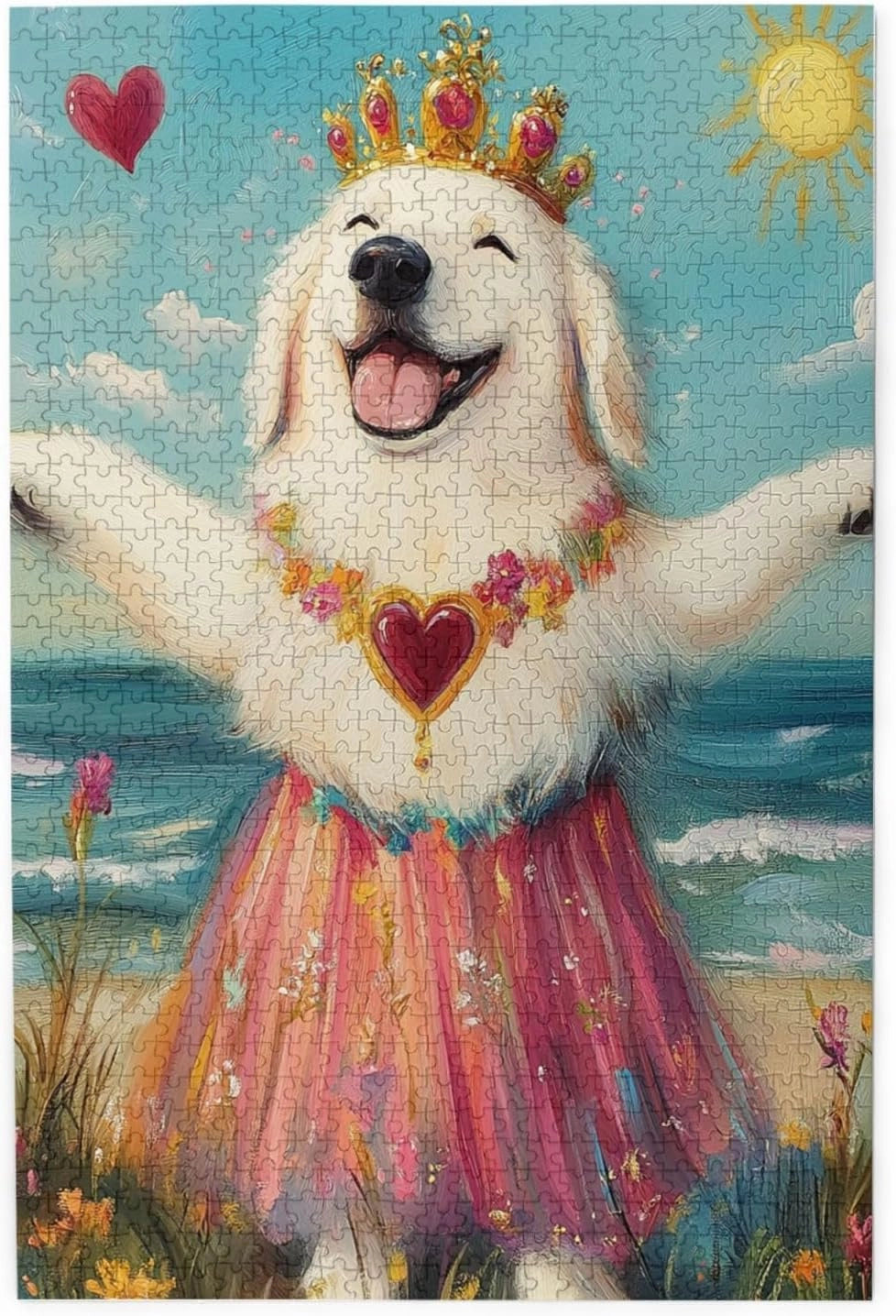 1000 Pieces of Adult Wooden Puzzle - The Cheerful Little Dog and The Heart on The Sunny Grassland,an Ideal Choice for Exercising brainpower and Hands-on Ability，Thoughts soar