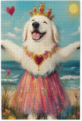 1000 Pieces of Adult Wooden Puzzle - The Cheerful Little Dog and The Heart on The Sunny Grassland,an Ideal Choice for Exercising brainpower and Hands-on Ability，Thoughts soar