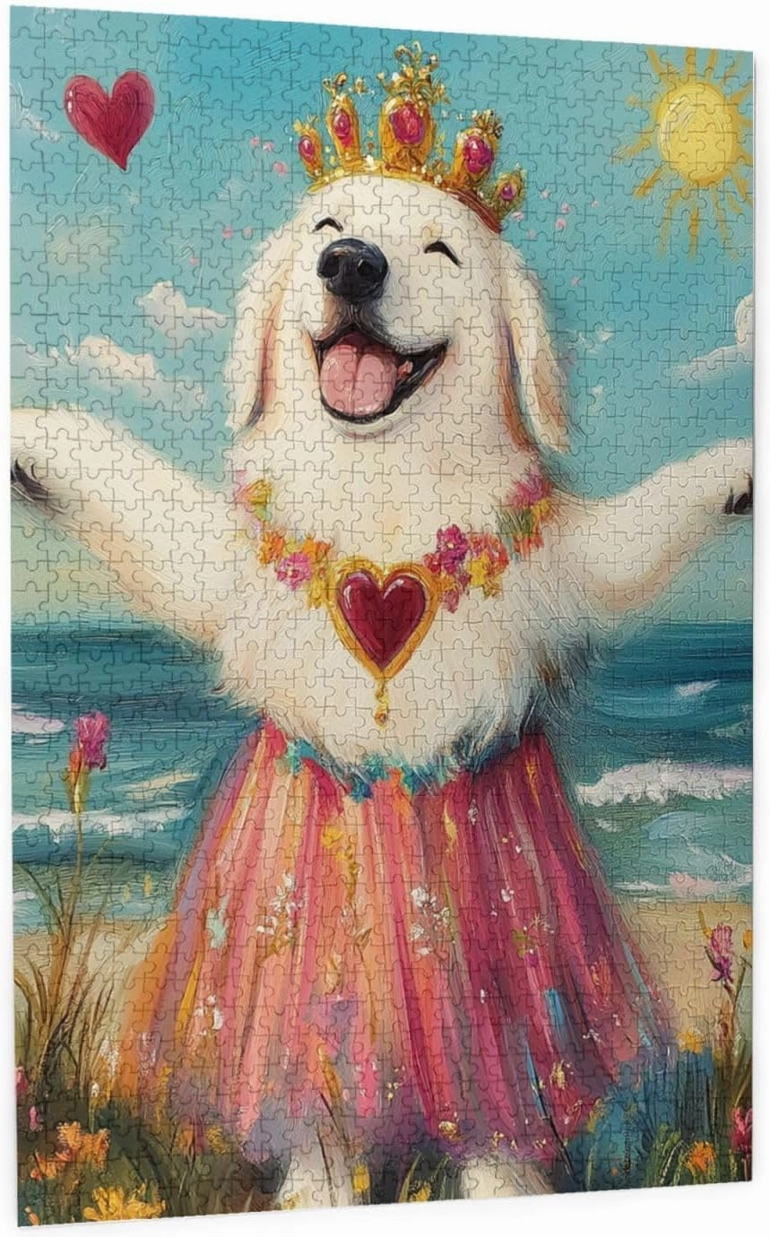 1000 Pieces of Adult Wooden Puzzle - The Cheerful Little Dog and The Heart on The Sunny Grassland,an Ideal Choice for Exercising brainpower and Hands-on Ability，Thoughts soar