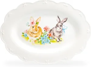 14.5" Flower Bunny Scallop Oval Serving Plate