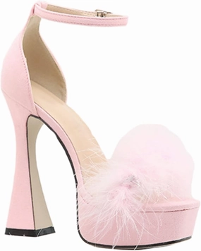 14CM/5.51IN Women's Classic Feather Ankle Strap Heels Peep Toe Buckle Straps High Heels One Word Belt Sandals Court Shoes Pole Dancer Stripper Party Dress Evening
