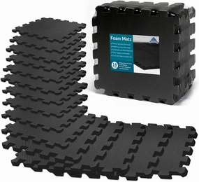 16pcs Interlocking Gym Foam Tiles, 16 Sqft Mat Flooring for Home Workouts, Weightlifting, Yoga and for Garage Floors, (Black)