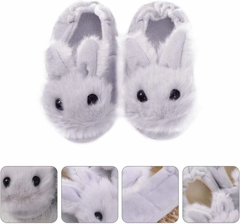 1 Pair Plush Rabbit Winter Warm Slippers Kids Non Slip House Slippers Cute Rabbit Ears Indoor Slippers