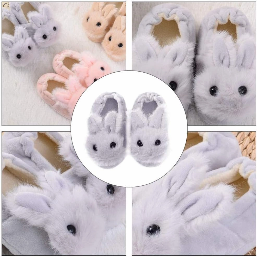 1 Pair Plush Rabbit Winter Warm Slippers Kids Non Slip House Slippers Cute Rabbit Ears Indoor Slippers