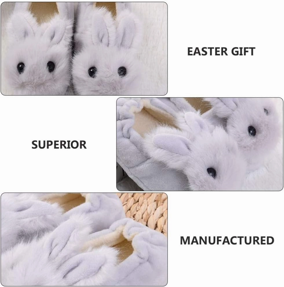 1 Pair Plush Rabbit Winter Warm Slippers Kids Non Slip House Slippers Cute Rabbit Ears Indoor Slippers