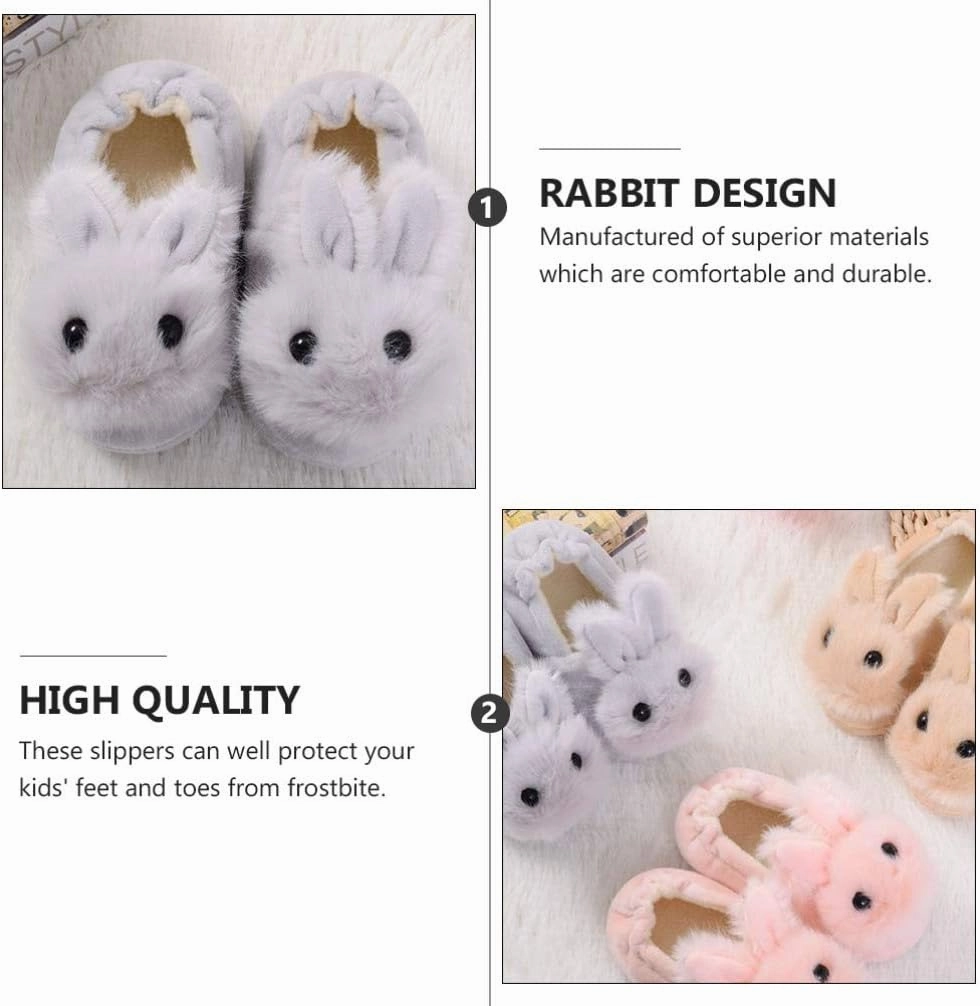 1 Pair Plush Rabbit Winter Warm Slippers Kids Non Slip House Slippers Cute Rabbit Ears Indoor Slippers