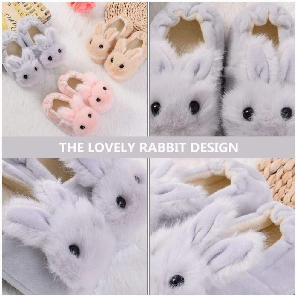 1 Pair Plush Rabbit Winter Warm Slippers Kids Non Slip House Slippers Cute Rabbit Ears Indoor Slippers
