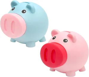 2 Pcs Piggy Bank,Cute Coin Cash Money Bank,Money Box Keepsake Decor Pig Money Bank Animal Coin Bank,Fun Gift for Kids and Adults (Blue, Pink)