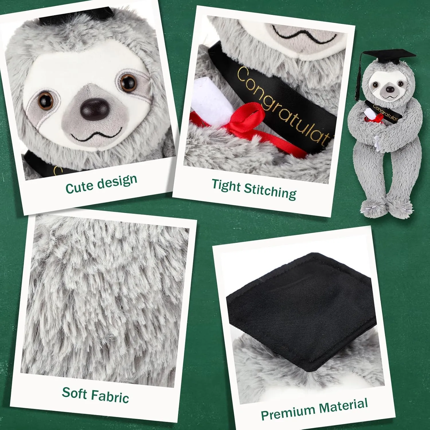 2025 Graduation Gifts Plush Bear 10 Inch Stuffed Animal Signature for Class of 2025 Graduation Congratulations with Cap Plushies Bear with Clear PVC Bag for Students(Black,Sloth)