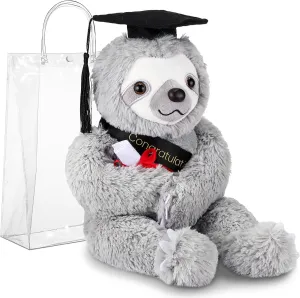 2025 Graduation Gifts Plush Bear 10 Inch Stuffed Animal Signature for Class of 2025 Graduation Congratulations with Cap Plushies Bear with Clear PVC Bag for Students(Black,Sloth)