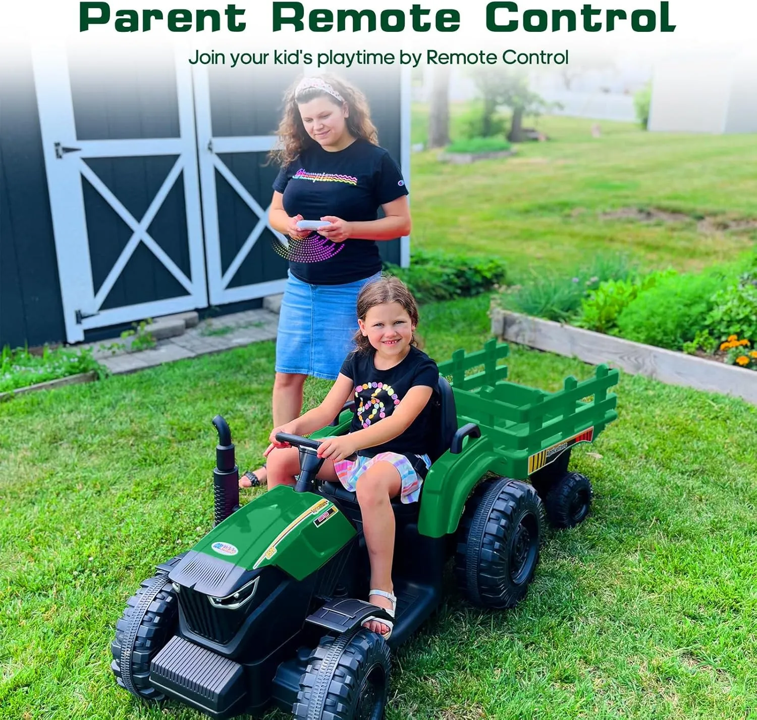 24V 9Ah Ride-On Tractor for Big Kids, 400W Electric Vehicle with Remote Control – Green