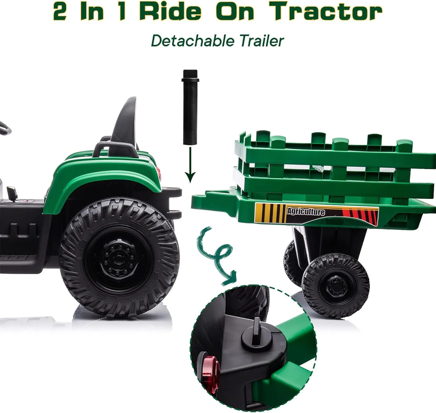 24V 9Ah Ride-On Tractor for Big Kids, 400W Electric Vehicle with Remote Control – Green