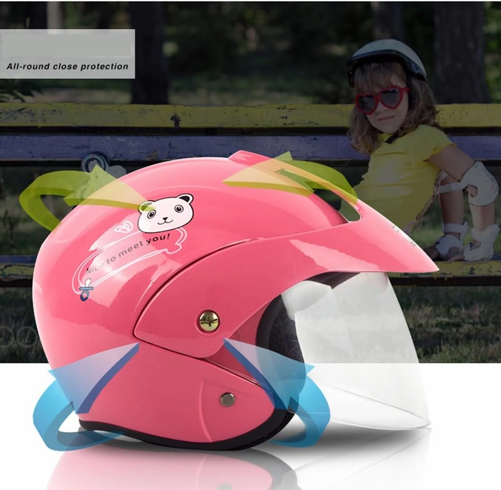 2-5 Years Old Motorcycle Kids Helmet, Cartoon Open Face Half Helmet Cute Young Children Four Wheeler Moped ATV Scooter Helmets for Four Seasons Go-Kart Child Helmet DOT Approved