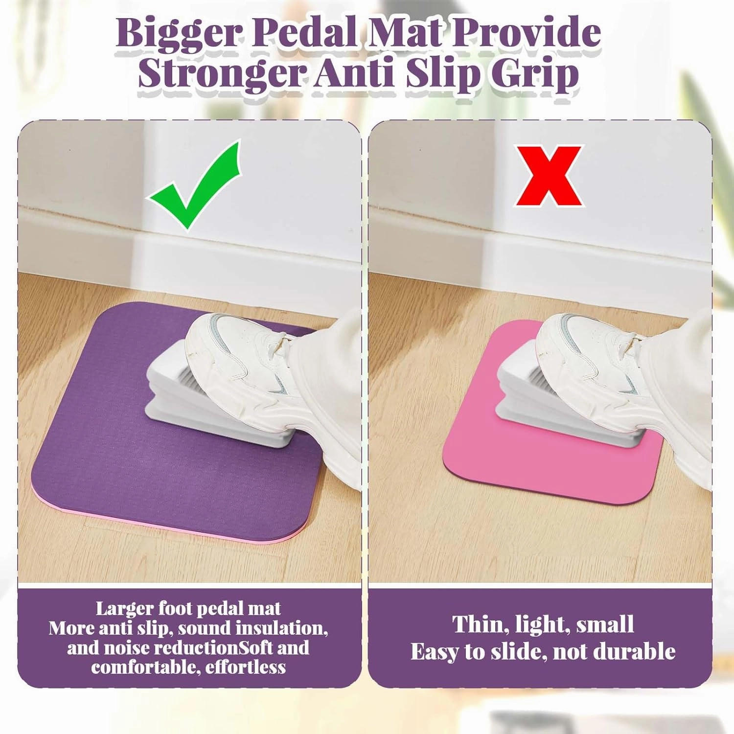 2 Pcs Sewing Machine Muffling Mat Pedal Sewing Mat Reduce Vibrations Noise No Slip Machine Accessories for Quilting(15" X 20" and 9" X 14",Pink Purple)