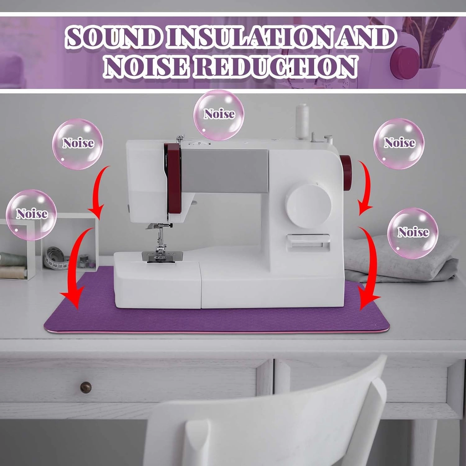 2 Pcs Sewing Machine Muffling Mat Pedal Sewing Mat Reduce Vibrations Noise No Slip Machine Accessories for Quilting(15" X 20" and 9" X 14",Pink Purple)