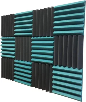 2x12x12 (12 Pack) TEAL/CHARCOAL Acoustic Wedge Panels Soundproofing Studio Foam Tiles