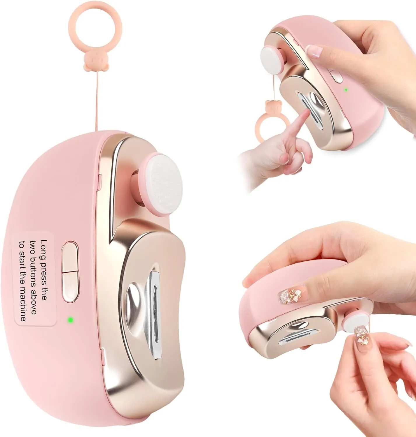 3-in-1 Electric Nail Clipper, Upgrade Electric Nail Clippers for Adults, Automatic Electric fingernail Clippers with Collector, Excellent Electric Nail Trimmer Gift for Your Loves (Cute-Pink)