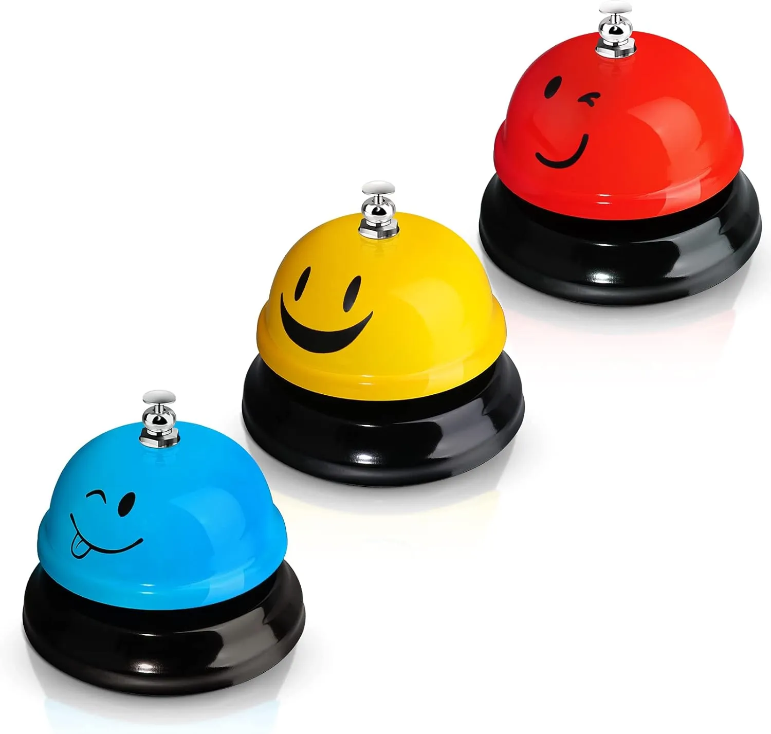 3 Pcs Desk Bell for Service Funny Front Desk Smile Face Metal Ringer Call Bell for Kitchen Hotel Restaurant Classroom(Smile Face,Red, Yellow, Blue)