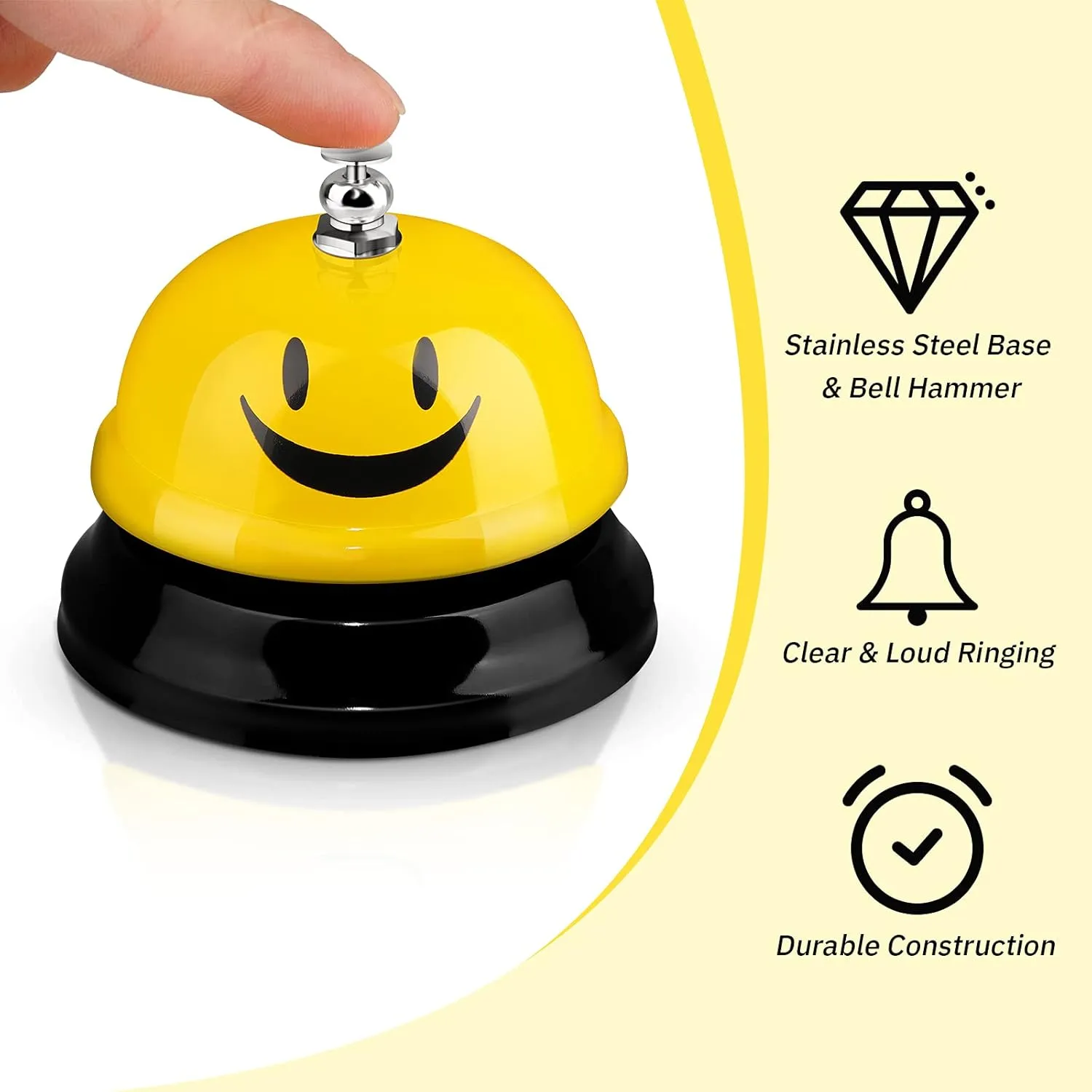 3 Pcs Desk Bell for Service Funny Front Desk Smile Face Metal Ringer Call Bell for Kitchen Hotel Restaurant Classroom(Smile Face,Red, Yellow, Blue)