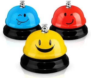 3 Pcs Desk Bell for Service Funny Front Desk Smile Face Metal Ringer Call Bell for Kitchen Hotel Restaurant Classroom(Smile Face,Red, Yellow, Blue)