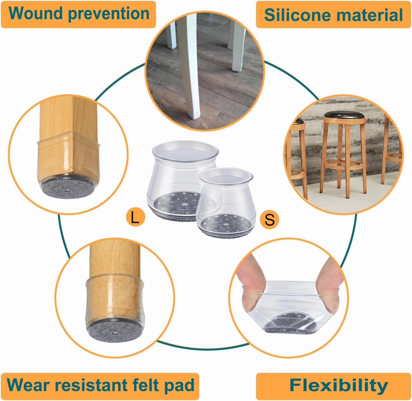 32pcs Chair Leg Floor Protectors,Bar stools Leg Protectors Caps,Dining Room Table Chair Leg Protectors for Hardwood Floors, Chair Leg Covers Silicone Felt Furniture Pads (Small fit: 0.9'' - 1.29'')