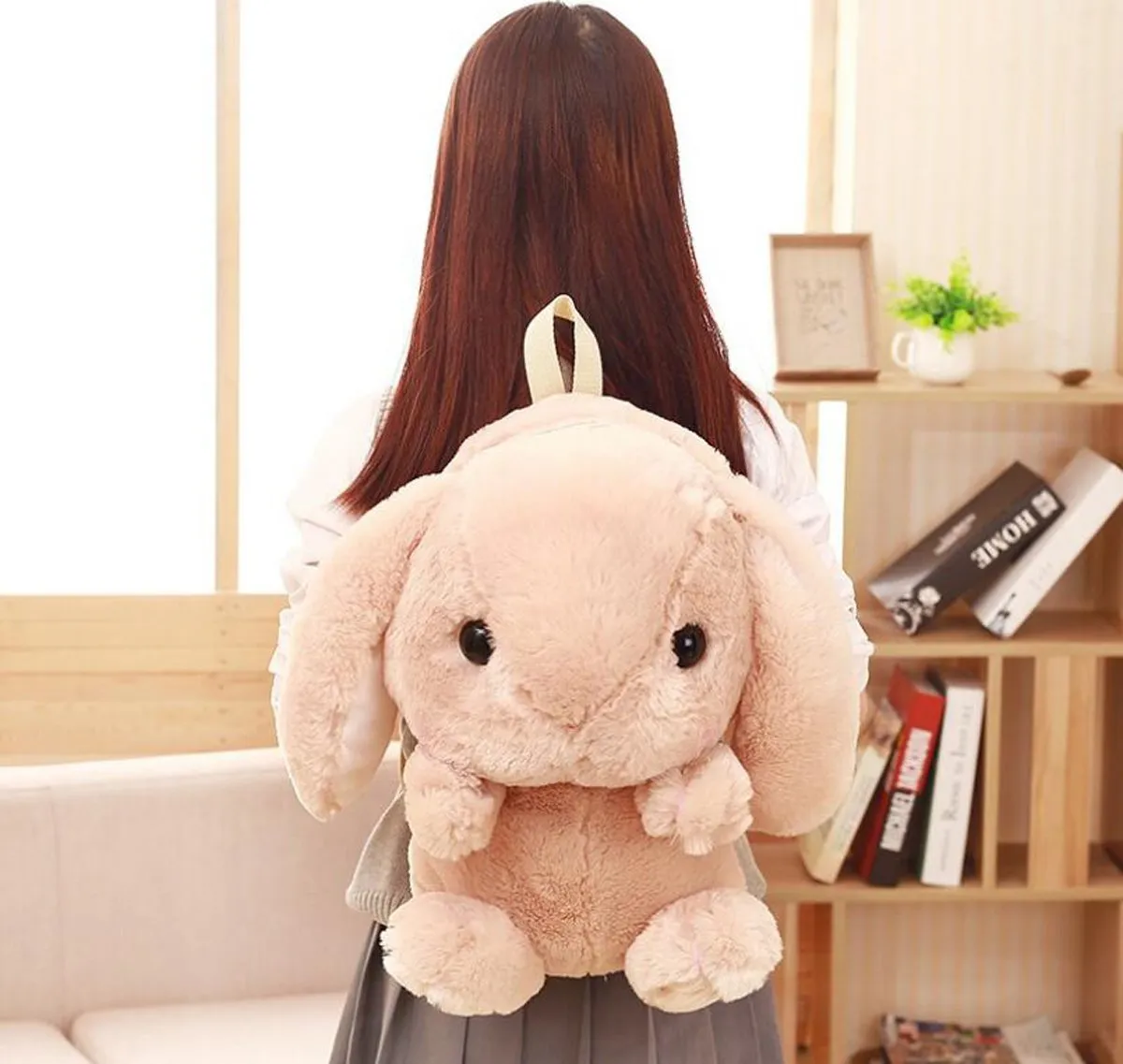3D Cuddly Plush Stuffed Rabbit Bunny Hare Doll Backpack Knapsack Shoulder Bag (Pink)