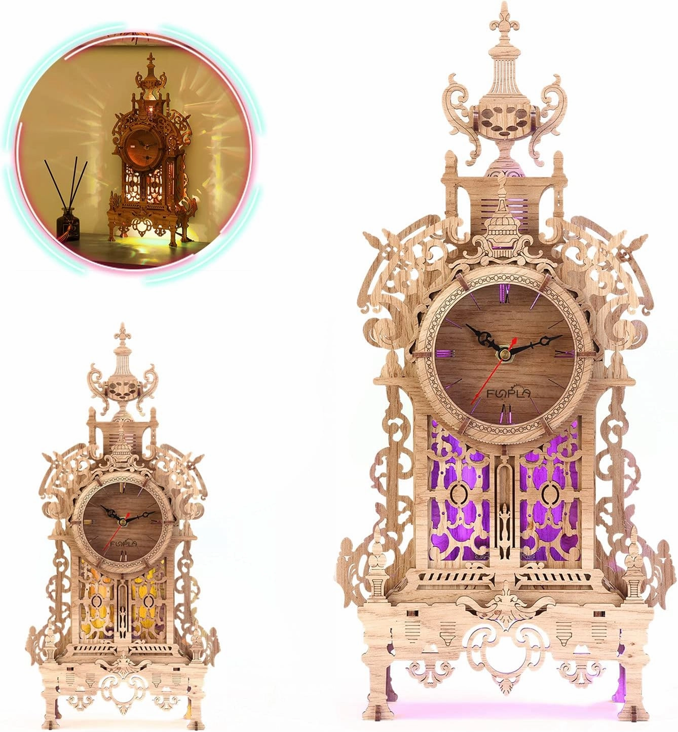 3D Wood Puzzle LED Tower Clock, DIY Architectural Building Blocks Desktop Clock (LED-TC01 Wood)