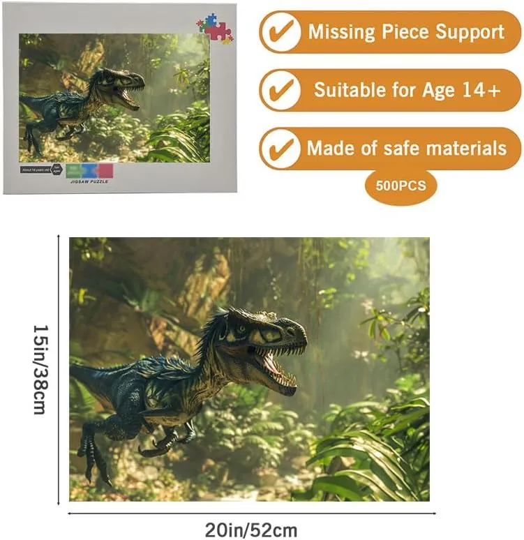 500 Piece Educational Jigsaw Puzzles for Teens Velociraptor Jungle Challenging Puzzle Games for Men Women Teens Seniors