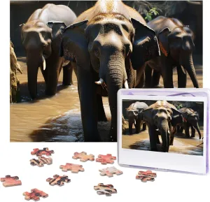 500 Piece Jigsaw Puzzle for Adults Wooden Challenging Puzzle Custom Personalized Elephant Drinking Water Picture Puzzle for Game Nights Family Wood Puzzle Finished Size 20.4"x15"