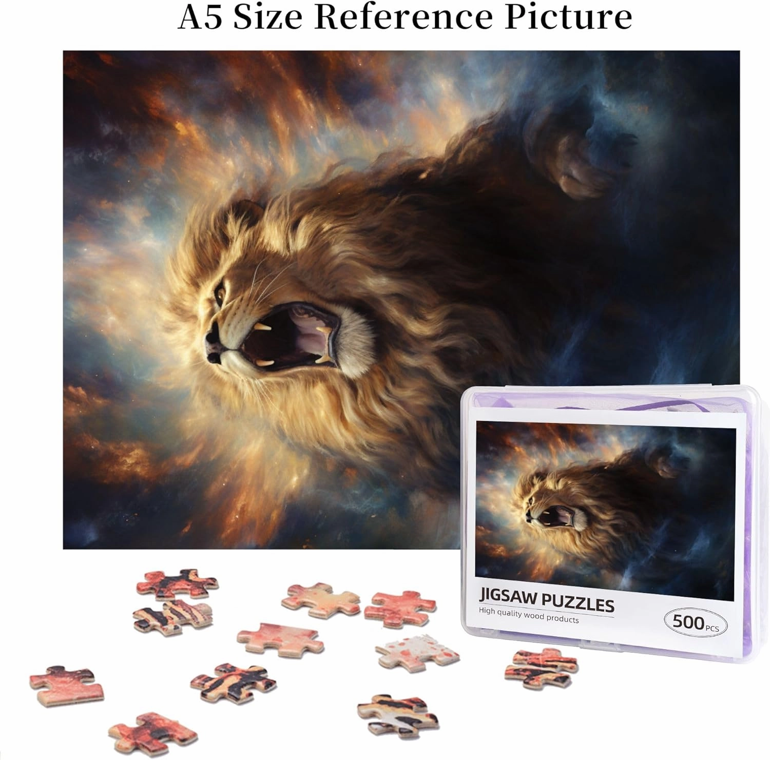 500 Piece Adult Wooden Jigsaw Puzzle, Majestic Artwork of King of The Jungle, Challenging Relaxation Activity, Perfect for Wildlife Enthusiasts & Home Display，Gifts Fro Friends