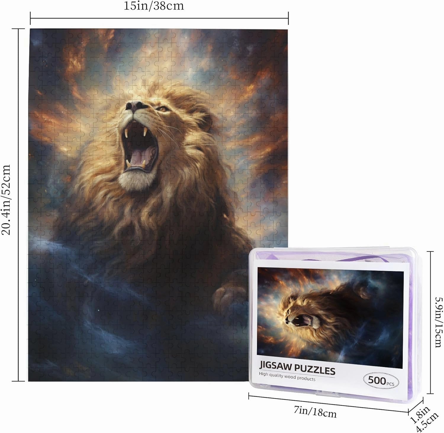 500 Piece Adult Wooden Jigsaw Puzzle, Majestic Artwork of King of The Jungle, Challenging Relaxation Activity, Perfect for Wildlife Enthusiasts & Home Display，Gifts Fro Friends