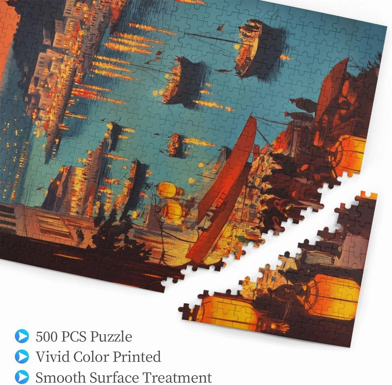 500 Piece Wooden Jigsaw for Adults,Urban Waterway Sailing Puzzle，Challenging City River & Boat Landscape Art，Pieces Fit Together Perfectly,Enjoy Solving Process,Gifts fro Friends