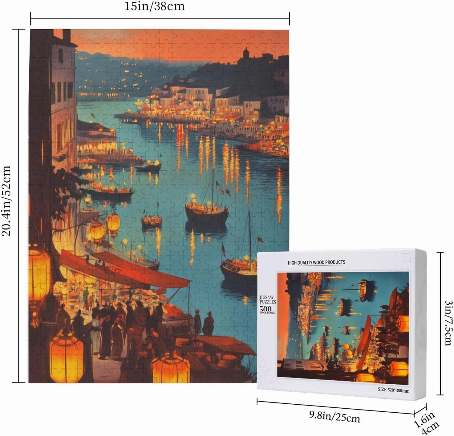 500 Piece Wooden Jigsaw for Adults,Urban Waterway Sailing Puzzle，Challenging City River & Boat Landscape Art，Pieces Fit Together Perfectly,Enjoy Solving Process,Gifts fro Friends