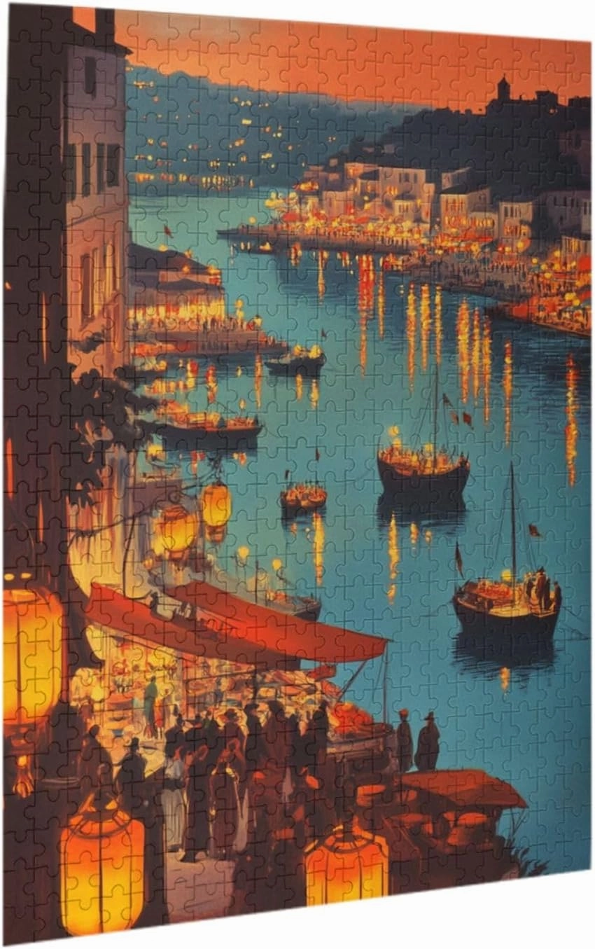 500 Piece Wooden Jigsaw for Adults,Urban Waterway Sailing Puzzle，Challenging City River & Boat Landscape Art，Pieces Fit Together Perfectly,Enjoy Solving Process,Gifts fro Friends