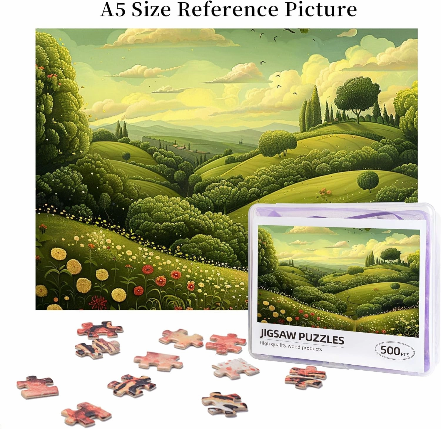 500 Pieces of Adult Wooden Puzzle - Peaceful Grassland,Artistic Challenge,Perfect for Display & Fun,Piece Fit Together Perfectly,Enjoy The Solving Process，Gifts Fro Friends and Family