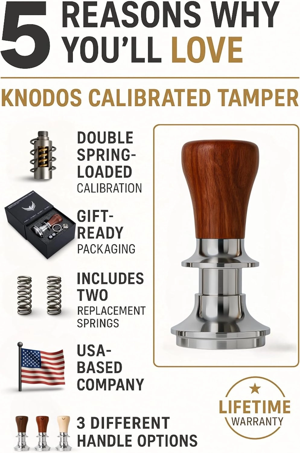 51mm Tamper Tool Espresso V2 Rosewood Spring Loaded 30LB Calibrated Coffee Tamper Compatible With Delonghi, Casabrews, Smeg and more Espresso Machine Accessories
