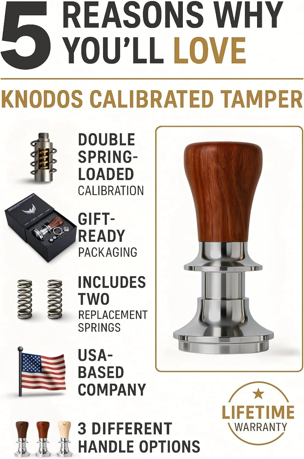 54mm Espresso Tamper for Breville Espresso Machines V2 Rosewood KNODOS Auto Leveling and Double Spring Loaded Design Wooden 30lb Calibrated Coffee Tamper