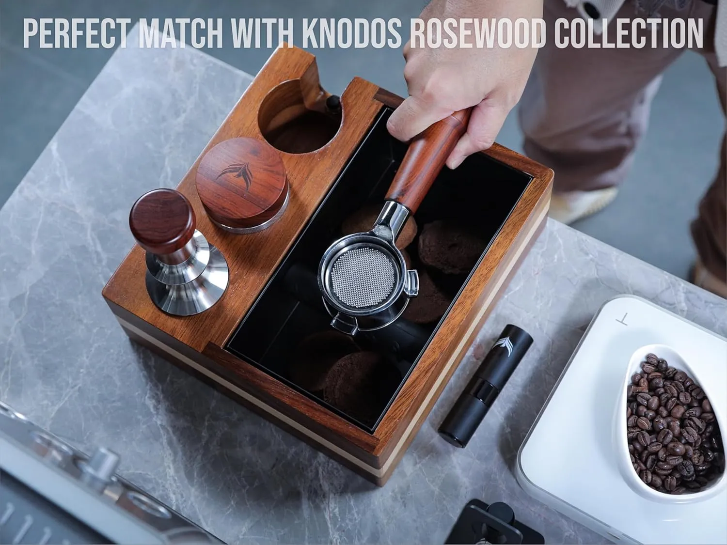54mm Espresso Tamper for Breville Espresso Machines V2 Rosewood KNODOS Auto Leveling and Double Spring Loaded Design Wooden 30lb Calibrated Coffee Tamper