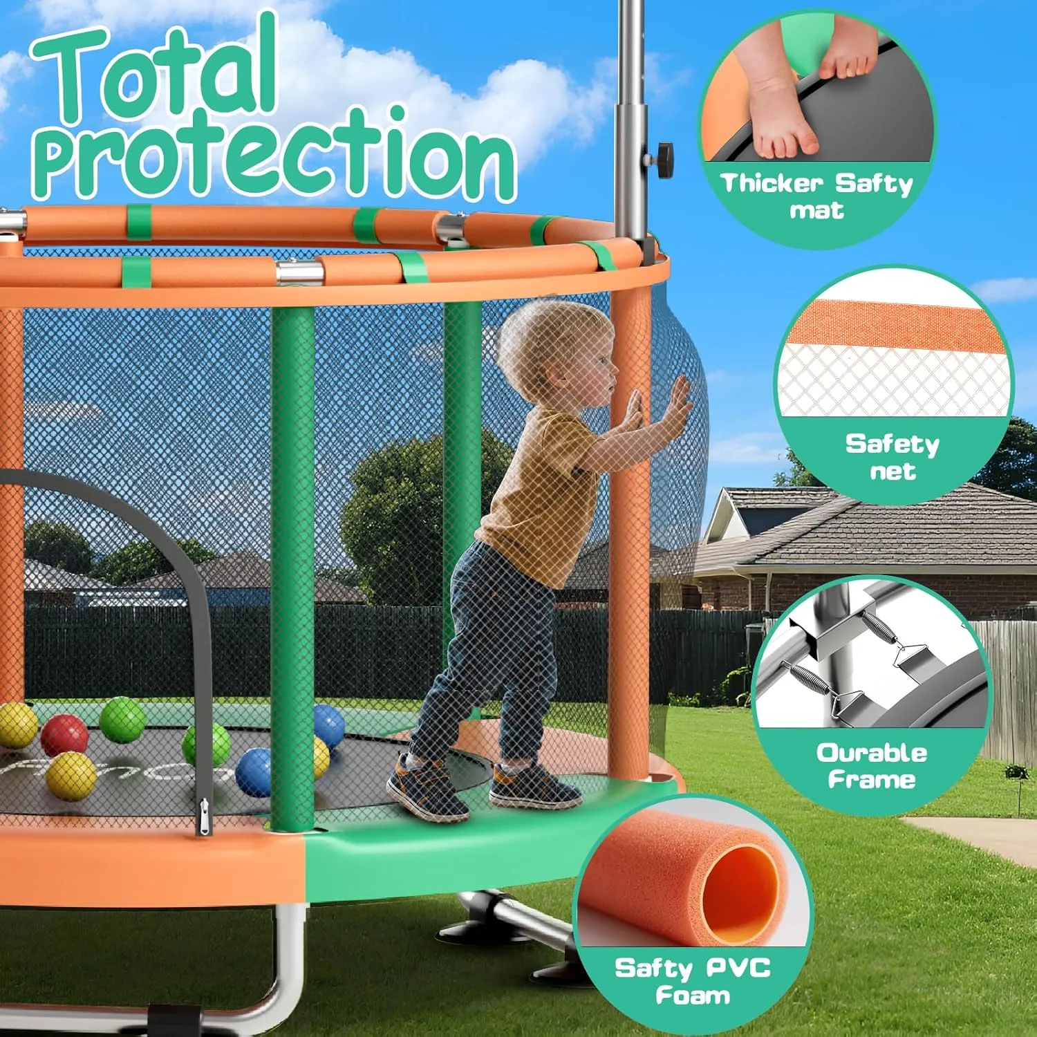 55" Toddler Mini Trampoline for Kids, Indoor Outdoor Toys with Swing, 440lbs Baby Kids Trampoline, Gymnastics Bar, Birthday Gifts for Boy Girl Age 1-8